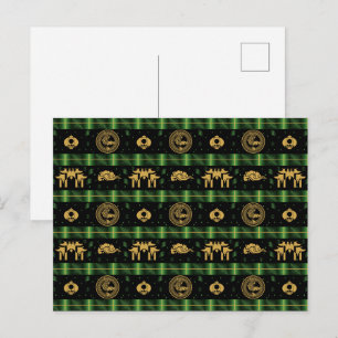 Chinese New Year of the Tiger Green Pattern Postcard