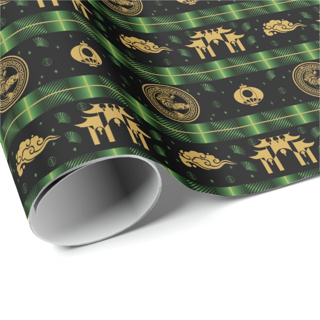 Chinese New Year of the Tiger Green Pattern Wrapping Paper (Roll Corner)