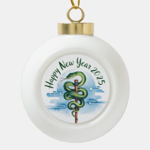 Chinese New Year Of The Wood Snake 2025 Ceramic Ball Christmas Ornament