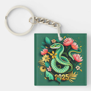 Chinese New Year Of The Wood Snake 2025 for woman Key Ring