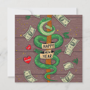 Chinese New Year Of The Wood Snake 2025  Holiday Card