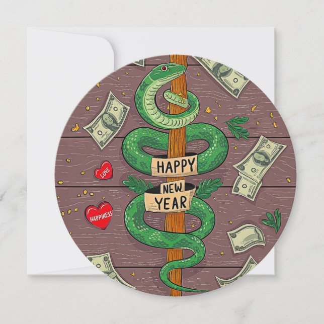 Chinese New Year Of The Wood Snake 2025  Holiday Card (Front)
