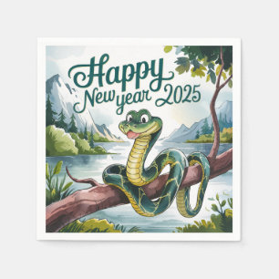 Chinese New Year Of The Wood Snake Happy New 2025 Napkin
