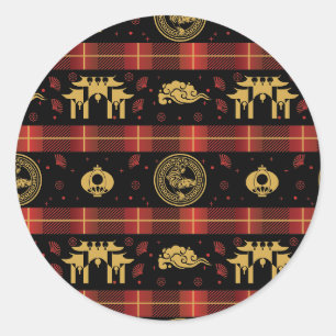 Chinese New Year of Tiger Red Check Pattern Classic Round Sticker