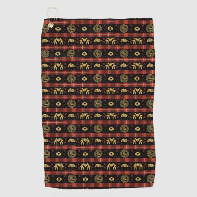 Chinese New Year of Tiger Red Check Pattern Golf Towel (Front)