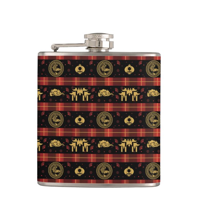 Chinese New Year of Tiger Red Check Pattern Hip Flask (Front)