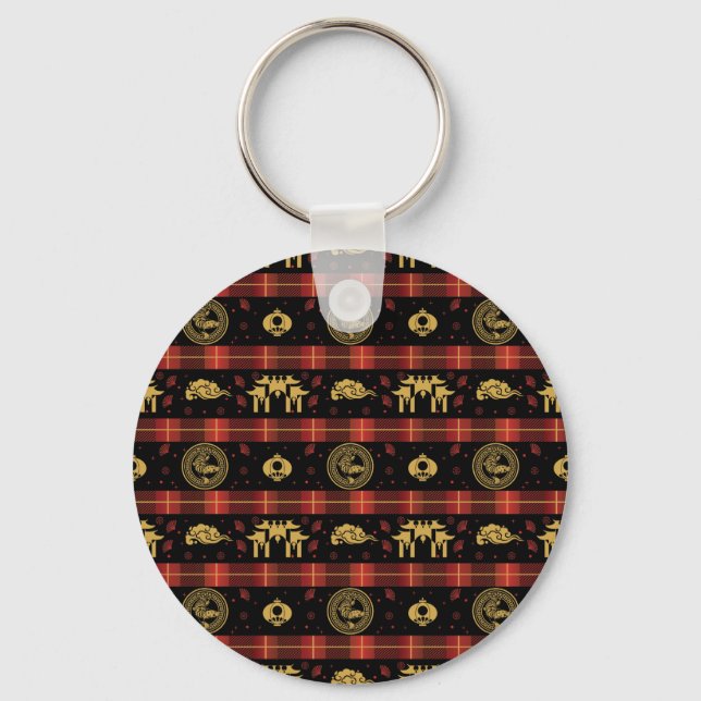 Chinese New Year of Tiger Red Check Pattern Key Ring (Front)