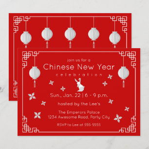 Chinese New Year Origami Rabbit, red Invitation