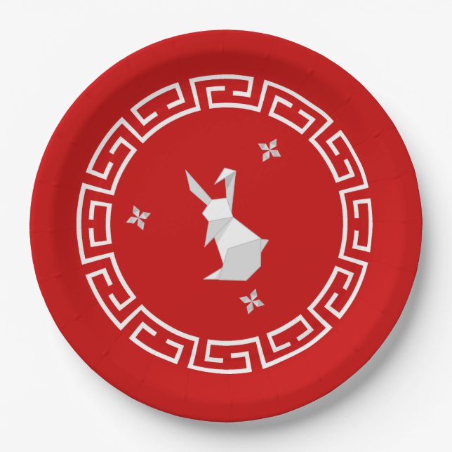 Chinese New Year Origami Rabbit & Stars Paper Plat Paper Plate (Front)