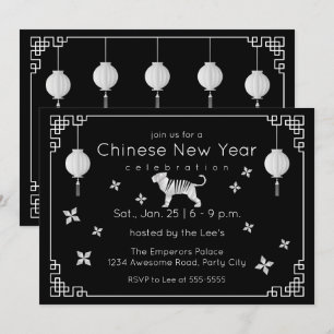 Chinese New Year Origami Tiger, black Invitation