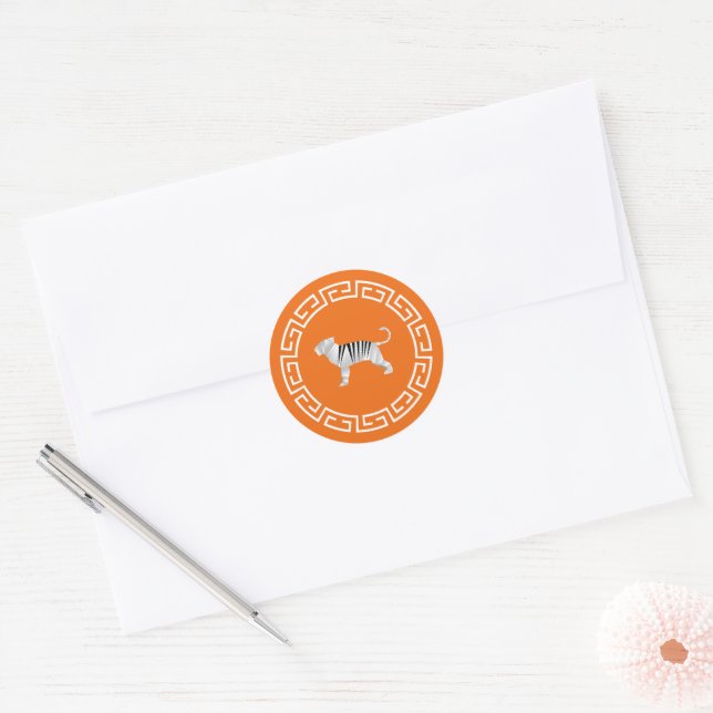 Chinese New Year Origami Tiger Classic Round Sticker (Envelope)