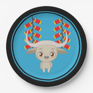 Chinese New Year Ox & Chinese Firecrackers Paper Plate