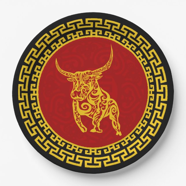 Chinese New Year Ox Ornament Paper Plate (Front)
