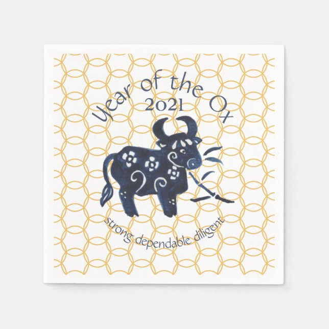 Chinese New Year Ox Zodiac Animal Minimal 2021 Napkin (Front)