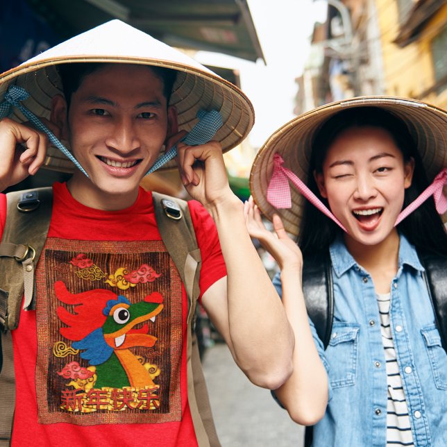 Chinese New Year Papercut Dragon Wood Red Gold T-Shirt (Creator Uploaded)