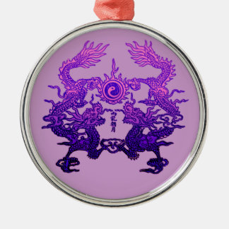 CHINESE NEW YEAR Purple Dragons Metal Ornament