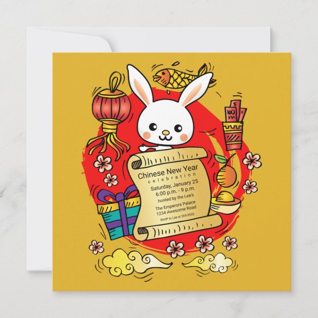 Chinese New Year Rabbit Cartoon Invitation (Front)
