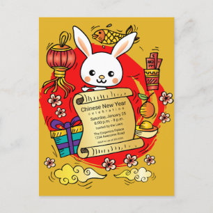 Chinese New Year Rabbit Cartoon Invitation Postcard