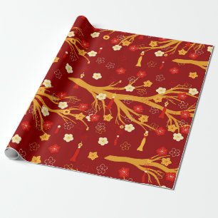 Chinese New Year Red and Gold Plum Blossom Wrapping Paper
