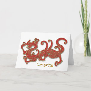 Chinese New Year, Red Gold Dragon Greeting Card