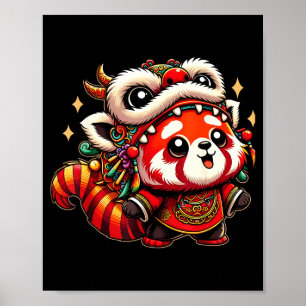 Chinese New Year Red Panda Dragon Dance Poster