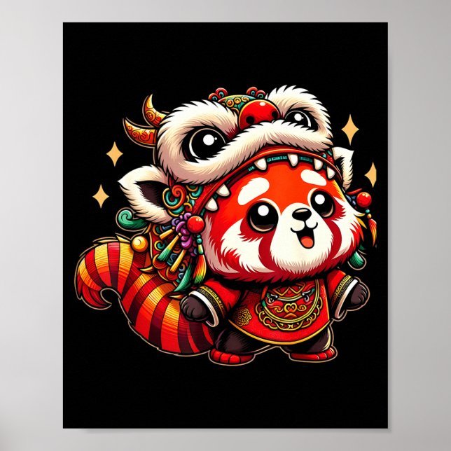 Chinese New Year Red Panda Dragon Dance  Poster (Front)