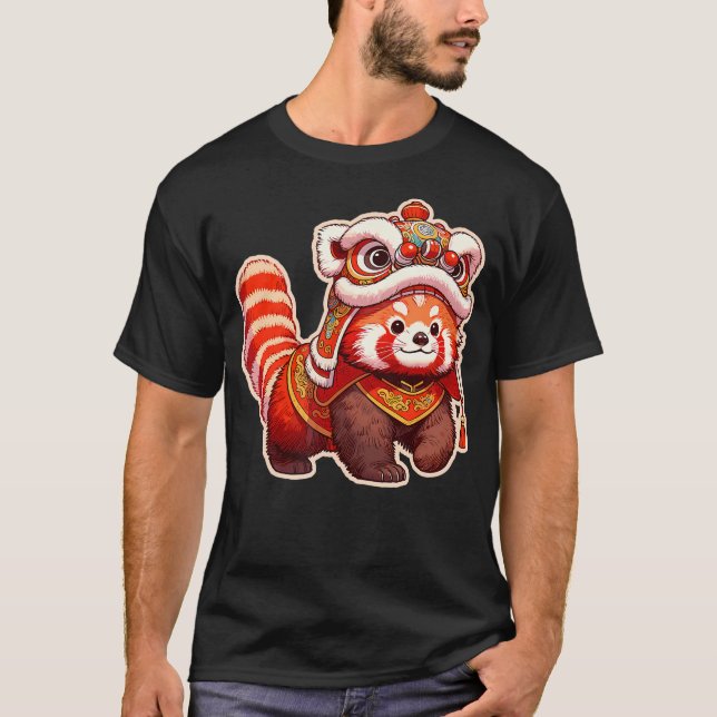  Chinese New Year Red Panda Lion Dance Lunar New Y T-Shirt (Front)
