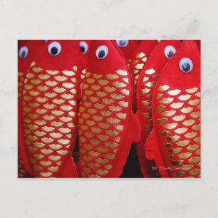 Chinese New Year Red paper fish Holiday Postcard