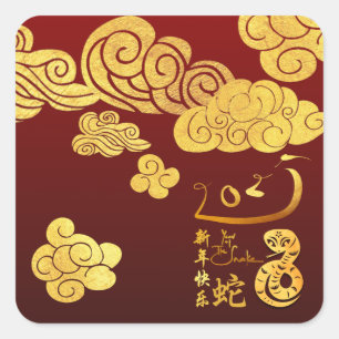 Chinese New Year Snake 2025 Gold Clouds SqS Square Sticker