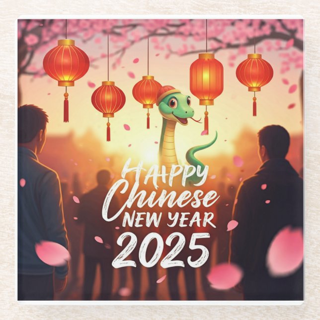 Chinese New year Snake  Glass Coaster (Front)