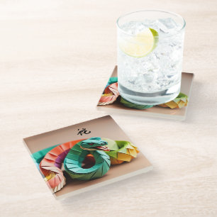 Chinese New Year Snake Ideogram Zodiac Birthday GC Glass Coaster