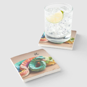 Chinese New Year Snake Ideogram Zodiac Birthday MC Stone Coaster