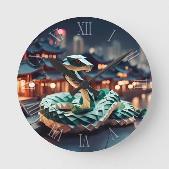 Chinese New Year Snake Origami Zodiac Birthday WC1 Round Clock (Front)