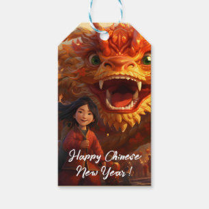 Chinese New Year with wood dragon Gift Tags