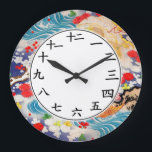 Chinese Numbers Clock Asian Water Waves Art<br><div class="desc">Chinese Number Clock with vintage animal nature art depicting a nature scene with blue ocean waves, in a beautiful sea marine themed design with red flowers. Pretty floral water themed traditional art from Japan with kanji symbols for the numbers 1-12 in Japanese or Mandarin or Cantonese, as they are the...</div>