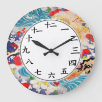 Chinese Numbers Clock Asian Water Waves Art