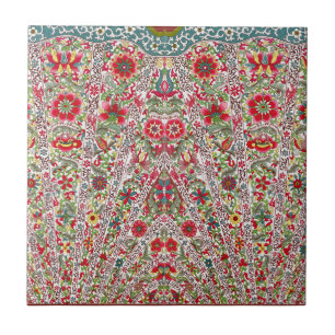 Chinese Oriental Floral Red Blue Ceramic Tile