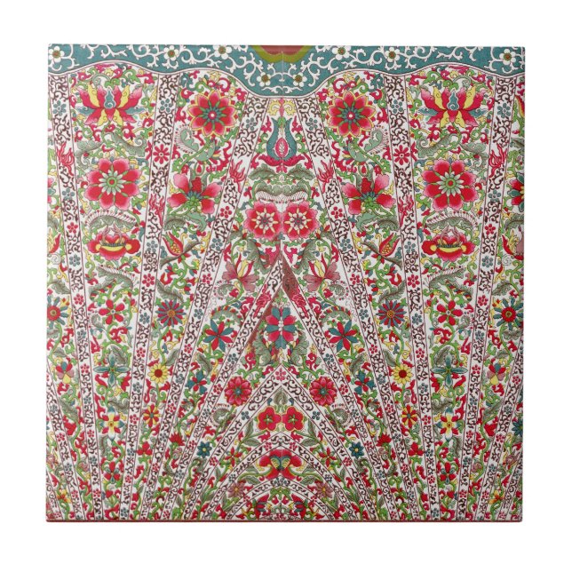 Chinese Oriental Floral Red Blue Ceramic Tile (Front)