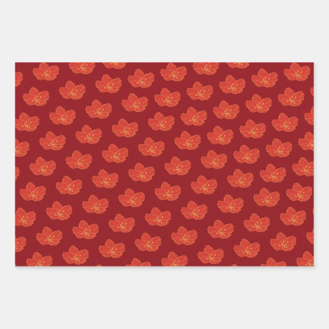 Chinese Oriental Red Gold Golden Zodiac Asian  Wrapping Paper Sheet (Front)