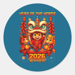 Chinese Outfits Horse Classic Round Sticker