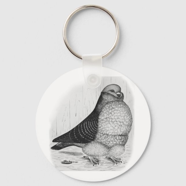 Chinese Owl Pigeon Ink Drawing Key Ring (Front)