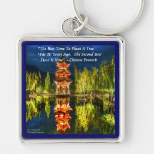 Chinese Pagoda And Nature Proverb Key Ring