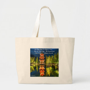 Chinese Pagoda And Nature Proverb Large Tote Bag