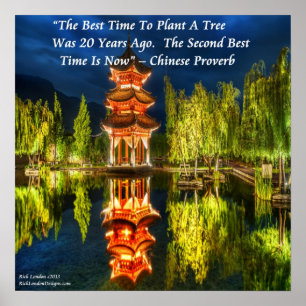 Chinese Pagoda And Nature Proverb Poster