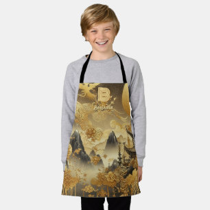 Chinese Painting Faux Golden Dripping Monogrammed Apron