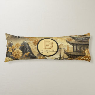 Chinese Painting Faux Golden Dripping Monogrammed  Body Cushion