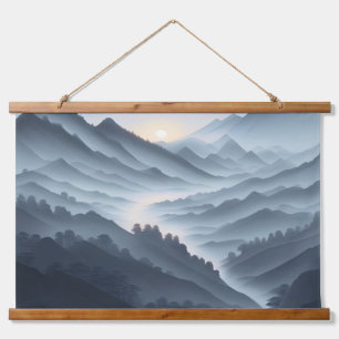 Chinese Painting Misty Landscape With River Hanging Tapestry