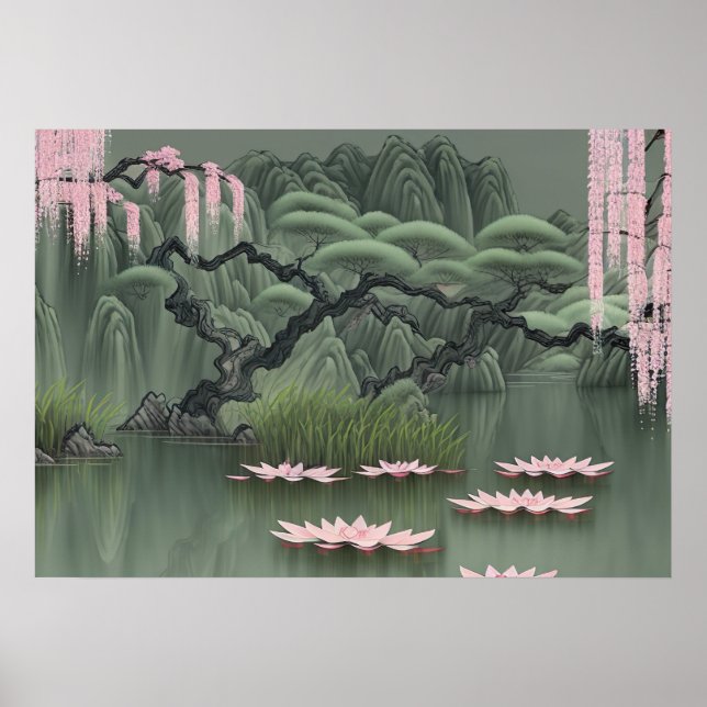 Chinese Painting Of A Pond With Lotus Flowers Poster (Front)
