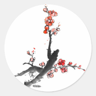 Chinese painting of flowers, plum blossom classic round sticker