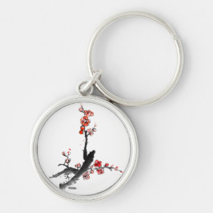 Chinese painting of flowers, plum blossom key ring